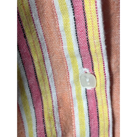 Kim Rogers Pure Linen Shirt Button Up Long Sleeve Peach Stripe Classic Womens 1X - Picture 2 of 11